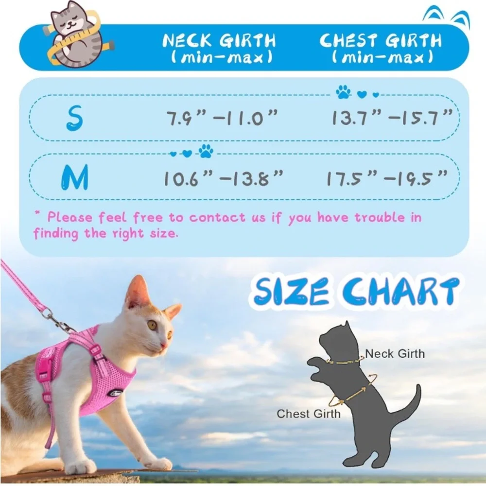 SUPET Adjustable Cat/Puppy Reflective Trim Vest Harness & Leash SzM